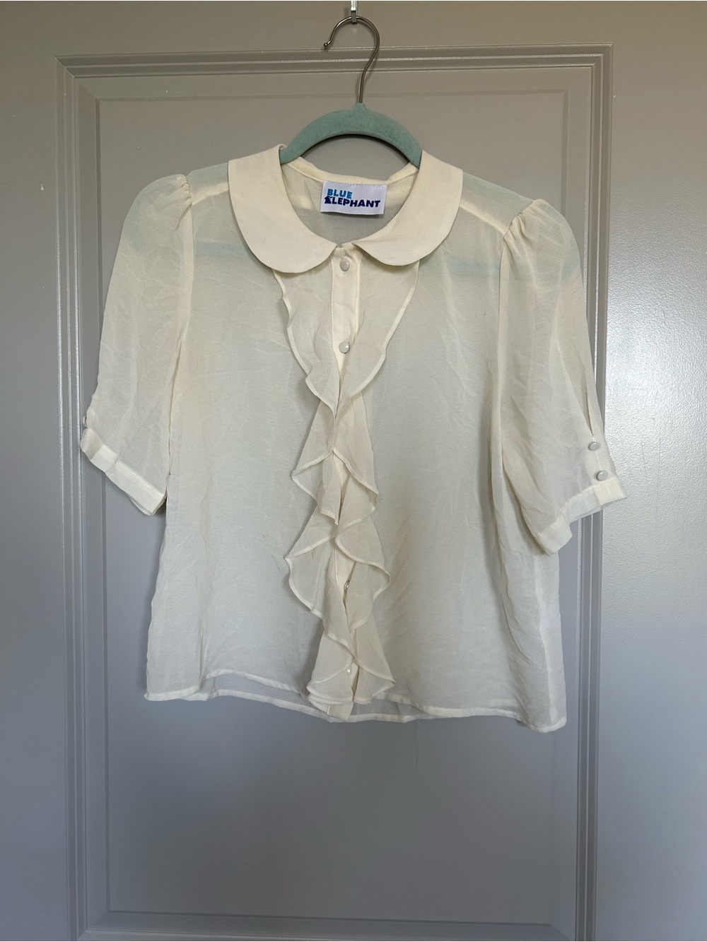 Blue Elephant Cream Ruffle Front Peter Pan Collar Blouse